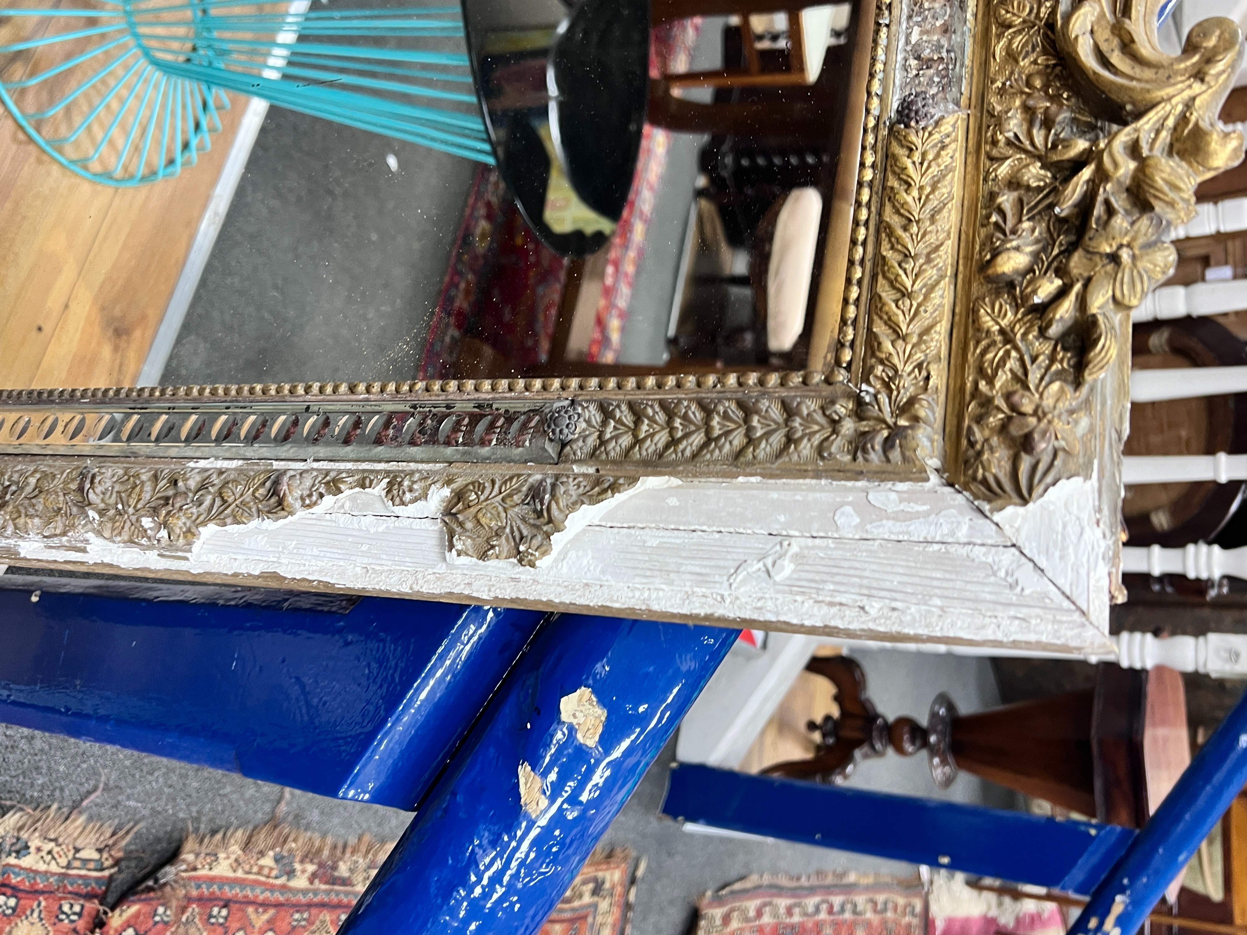 A 19th century French gilt wood and gesso wall mirror, width 74cm, height 118cm